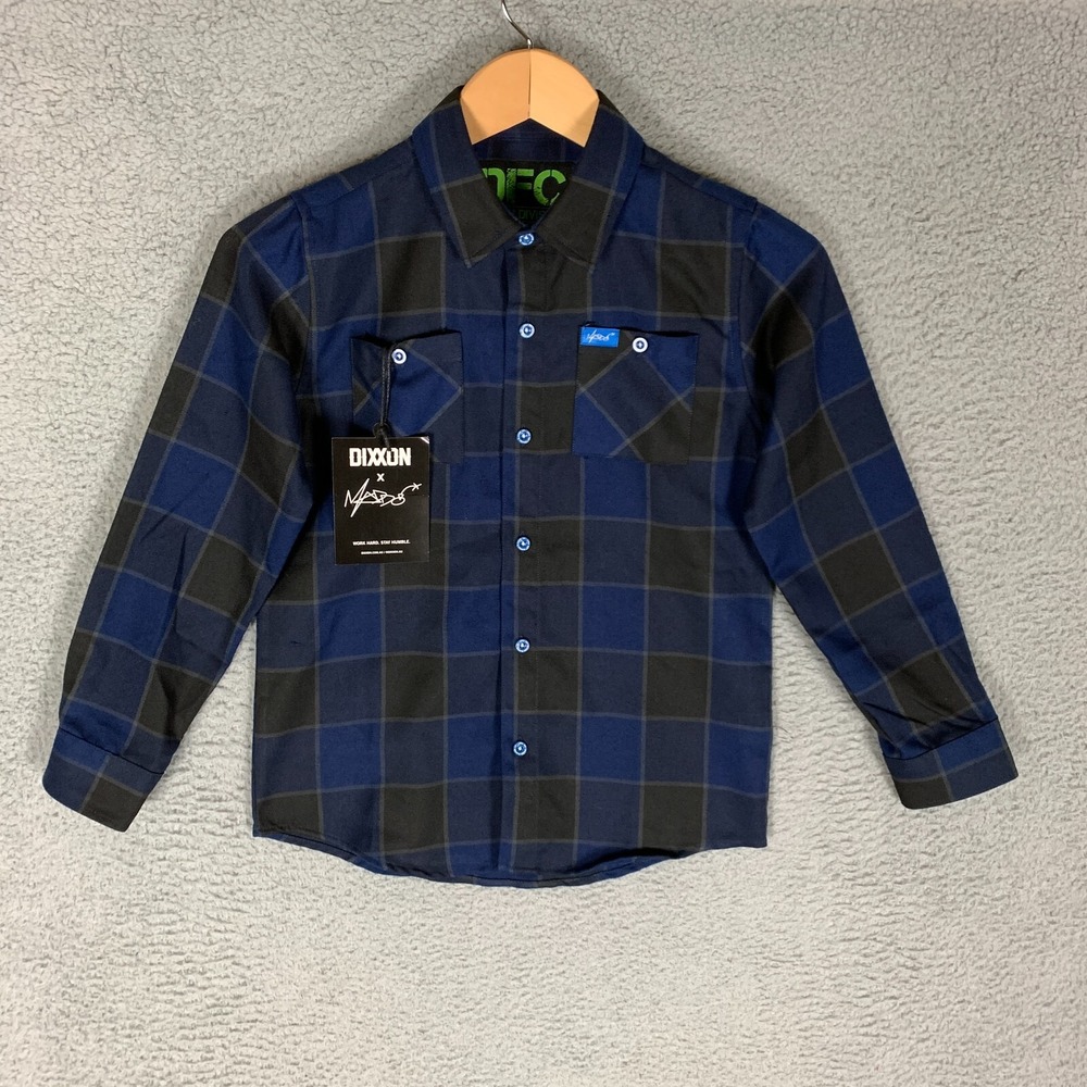 Dixxon The Maddo Flannel Shirt Youth Size Medium Black/Blue Plaid D-Tech NWT $37